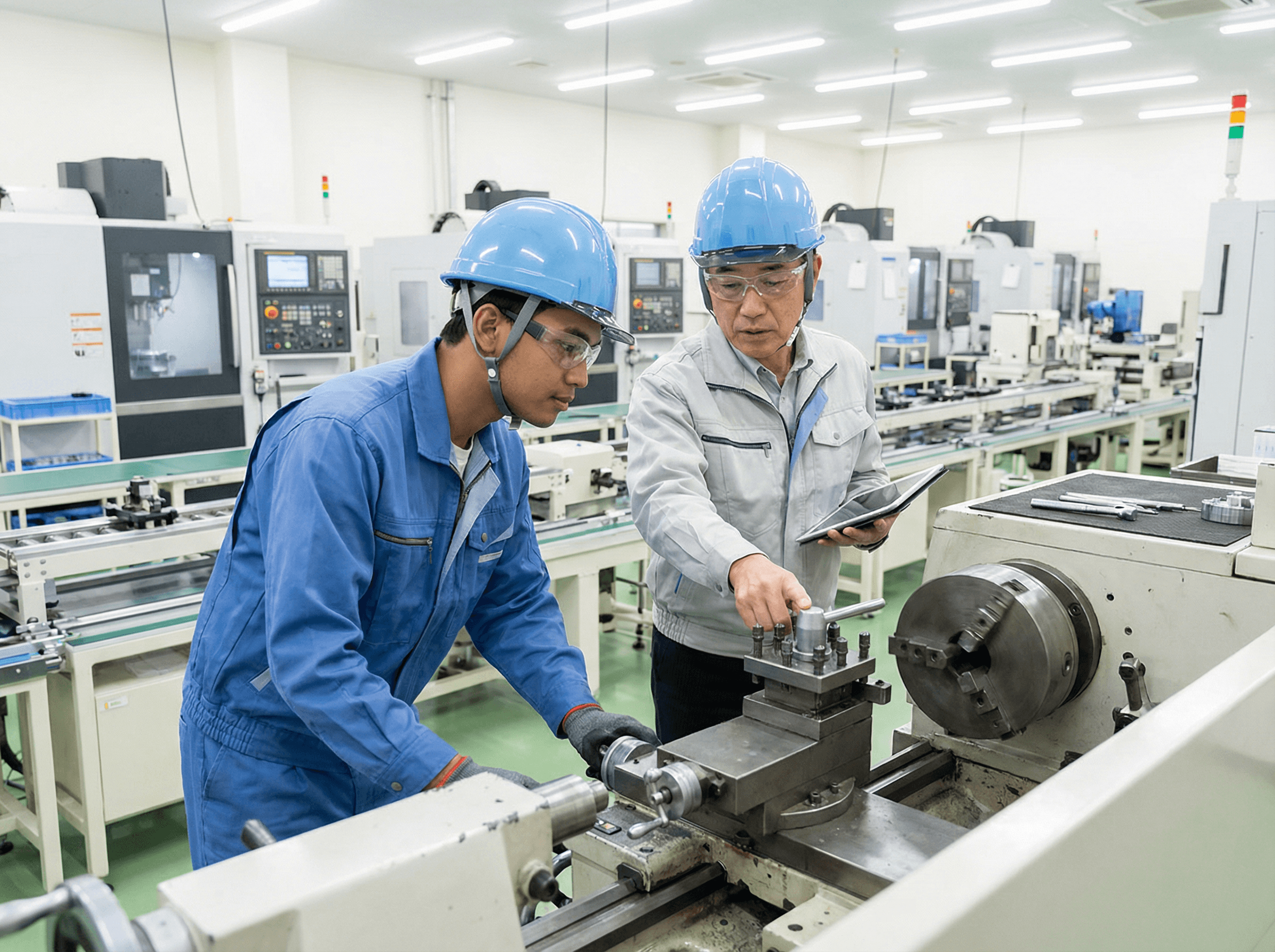 技能実習生が工場で実習を行っている写真
